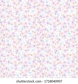 Seamless Tiny Light Purple Flower, Light Pink Flower, Light Peach Flower Pattern With White Background