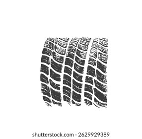 Seamless tire track set with grunge texture and rubber detail. Car trace design for automotive visuals. Use this transparent for roads, speed, or transport themes.