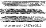 Seamless Tire Track Vector Set – Car Wheel Tread Marks and Black Tire Footprint Patterns Collection	