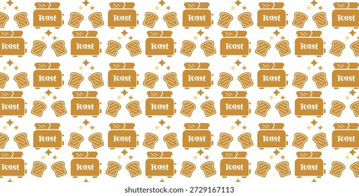 Pan tostado sin costura y tostadora Ilustración vectorial de patrón de cocina