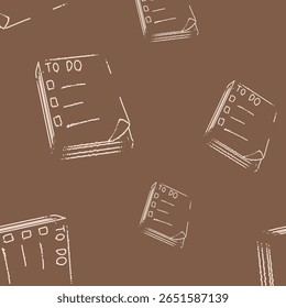 Padrão de esboço contínuo da lista de tarefas em plano de fundo marrom suave. Elemento mínimo desenhado à mão para planejador ou diário de marcadores. Ideal para visuais com temas escolares, designs de notas ou modelos educacionais