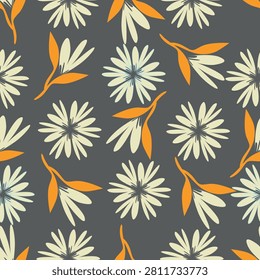 Seamless toile flower pattern in vector. Hand draw vintage floral pattern