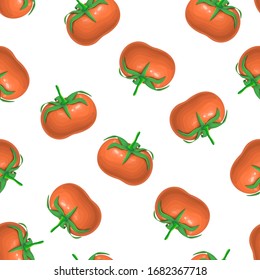 seamless tomato pattern isolated on white. endless vector background of big red ripe tomato fruit with green stem. fresh realistic vegetable icons template. great for label, products package design.