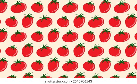 Seamless tomato pattern with natural elements.  Fruits vegetables wallpaper.