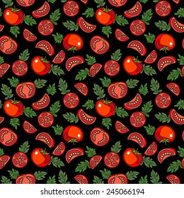 Seamless tomato pattern on black background
