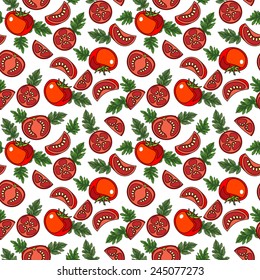 Seamless tomato pattern on white background 