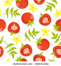 Seamless tomato pattern. Vegetable print. Vector graphics.