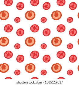 Seamless tomatoes vector pattern on white background. Hand drawn slices of red and pink tomatoes. Perfect for wallpaper or fabric.