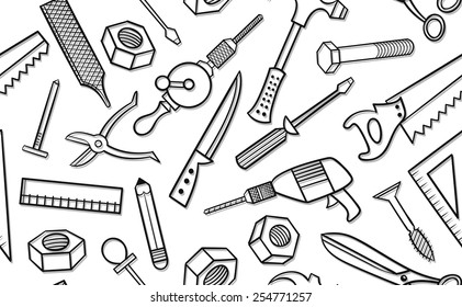 seamless tools outline pattern vector illustration