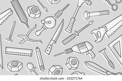 seamless tools pattern outline vector illustration