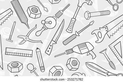 seamless tools pattern outline vector illustration