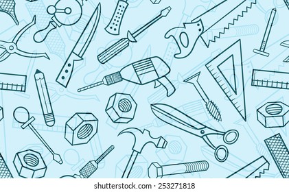 seamless tools pattern outline vector illustration