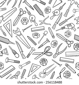seamless tools pattern outline vector illustration