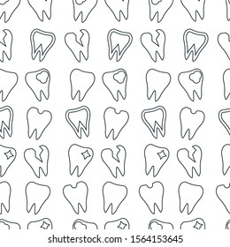 Seamless of tooth icons. Vector line pattern of the dentist, clean, protect, treat, oral.