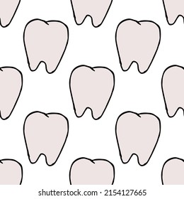 Seamless tooth pattern. Colored dental background. Doodle vector illustration with tooth