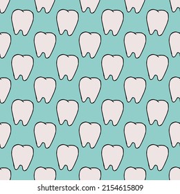 Seamless tooth pattern. Colored dental background. Doodle vector illustration with tooth
