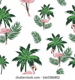 Seamless topical palm with flamingo pattern. Flamingo pattern design. palm tree patern design