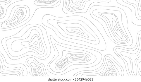 Seamless topographic contour map pattern in black and white line art. Ideal for backgrounds, science visuals, posters, and modern abstract designs.