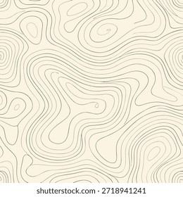 Padrão de linhas de contorno de mapa topográfico contínuo em uma geografia de elevação de fundo bege claro