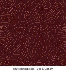 Seamless Topographic Map Pattern Design in brown colors