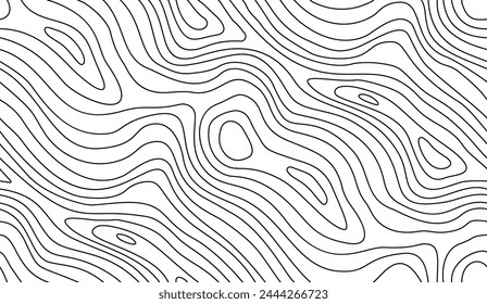 Seamless topographic map texture. Line topography map contour background, geographic grid. Mountain hiking trail over terrain.