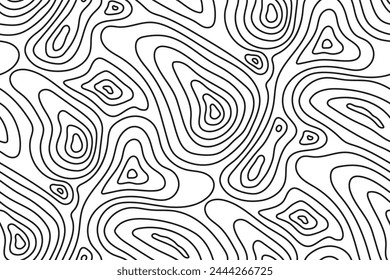 Nahtlose topographische Kartentextur. Konturhintergrund der Linientopographiekarte, geografisches Raster. Bergwanderweg über Gelände.