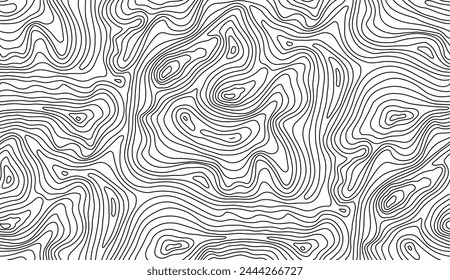 Seamless topographic map texture. Line topography map contour background, geographic grid. Mountain hiking trail over terrain.