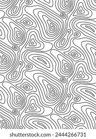 Seamless topographic map texture. Line topography map contour background, geographic grid. Mountain hiking trail over terrain.
