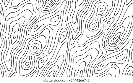 Seamless topographic map texture. Line topography map contour background, geographic grid. Mountain hiking trail over terrain.