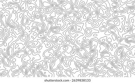 Seamless topographic thin line pattern on white. Abstract elevation map-inspired texture with flowing contours, ideal for tech, geography, outdoor themes, and clean minimal design aesthetics.