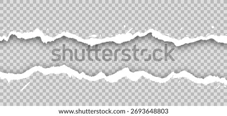 Seamless torn paper edge texture with realistic shadow effect. Ripped paper border design for background, banner, or poster templates.