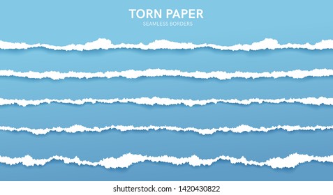 Seamless torn ripped paper layered isolated. Blue color. Transparent background. Realistic template. Simple modern design. Flat style vector illustration.