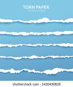 Seamless torn ripped paper layered isolated. Blue color. Transparent background. Realistic template. Simple modern design. Flat style vector illustration.