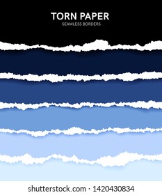 Seamless torn ripped paper layered isolated. Blue color. Transparent background. Realistic template. Simple modern design. Flat style vector illustration.
