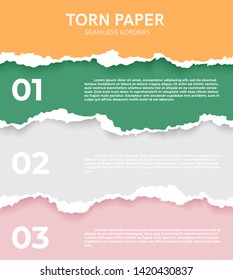 Seamless torn ripped paper layered isolated. Infographic. Blue color. Transparent background. Realistic template. Simple modern design. Flat style vector illustration.