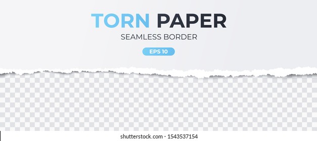Seamless torn ripped paper layered isolated. White color. Transparent background. Realistic template. Simple modern design. Flat style vector illustration.