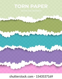 Seamless torn ripped paper layered isolated. White color. Transparent background. Stripes set. Realistic template. Simple modern design. Flat style vector illustration.
