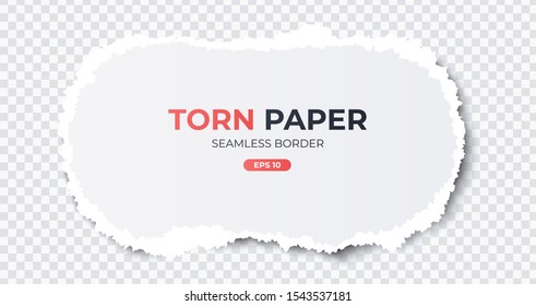 Seamless torn ripped paper layered isolated. Round paper scrap. White color. Transparent background. Realistic template. Simple modern design. Flat style vector illustration.