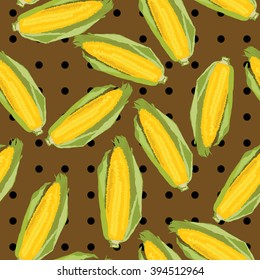 Seamless tossed pop art corn background pattern in vector