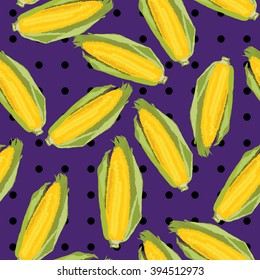 Seamless tossed pop art corn background pattern in vector