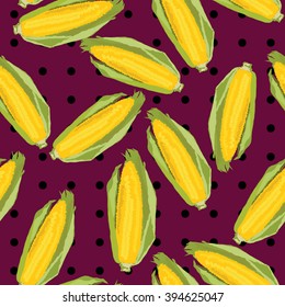 Seamless tossed pop art corn background pattern in vector