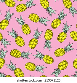 Seamless tossed summer pineapple fruit illustration background pattern in vector