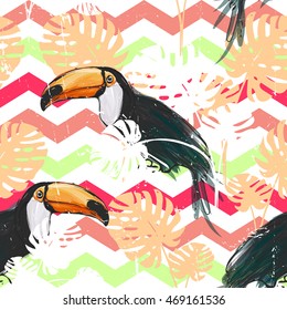 Seamless  toucan floral pattern