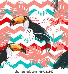 Seamless  toucan floral pattern