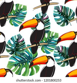 Seamless toucan pattern. Summer vector background.