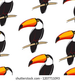 Seamless toucan pattern. Summer vector background.