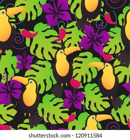 Seamless toucan tropical pattern