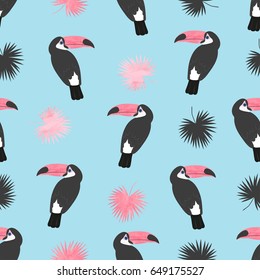 Seamless toucans pattern. Vector tropical background.