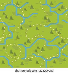 Seamless tourist green map with rivers