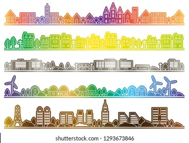 Seamless townscape set, vector illustration. Horizontally repeatable.